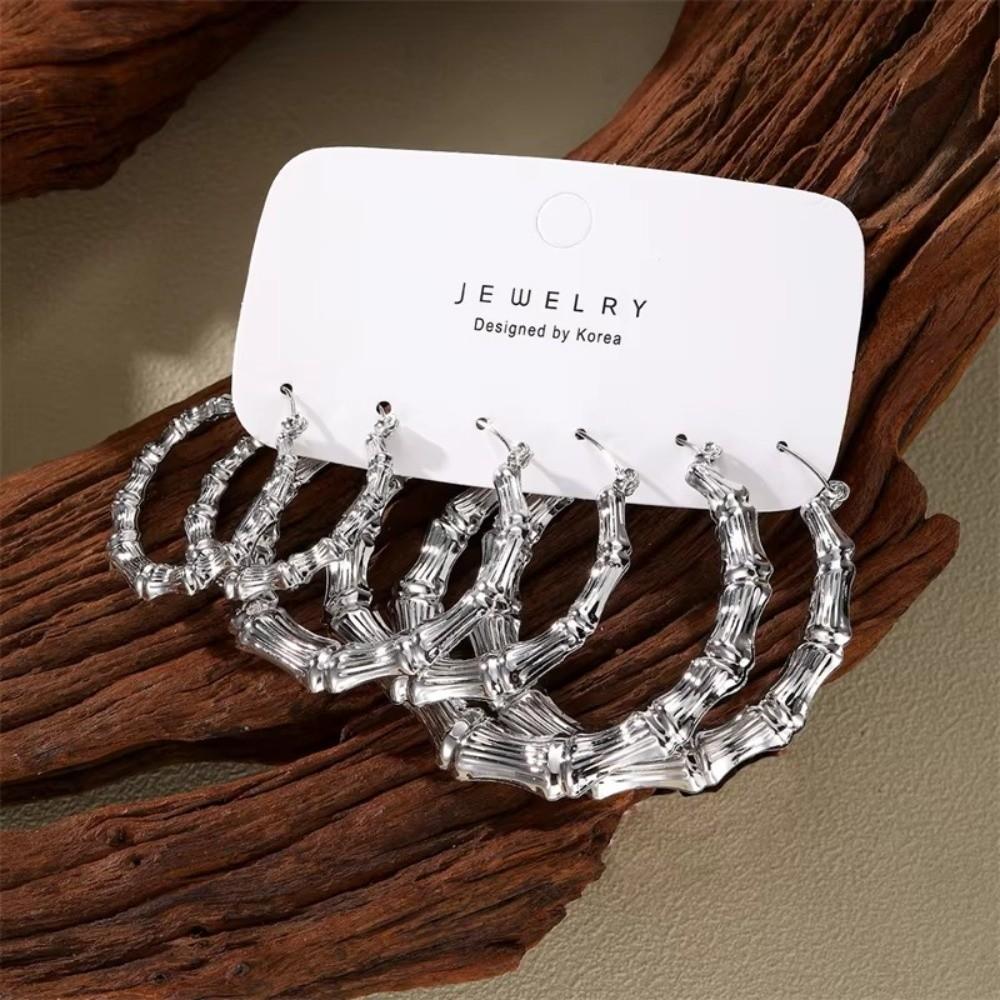 Vintage Metal Hoop Earring Exaggerated Jewelry Gift New Bamboo Circle Earrings Set for Women