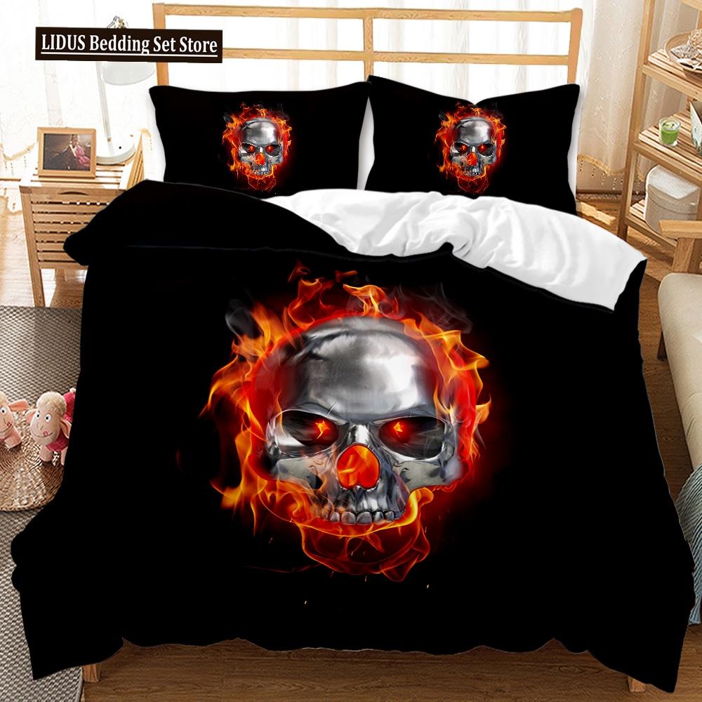3D Skull Duvet Cover Set, Gothic Skull Bedding Sets,Skull Skeleton Comforter Cover Full Queen Size,Halloween Horror Quilt Cover