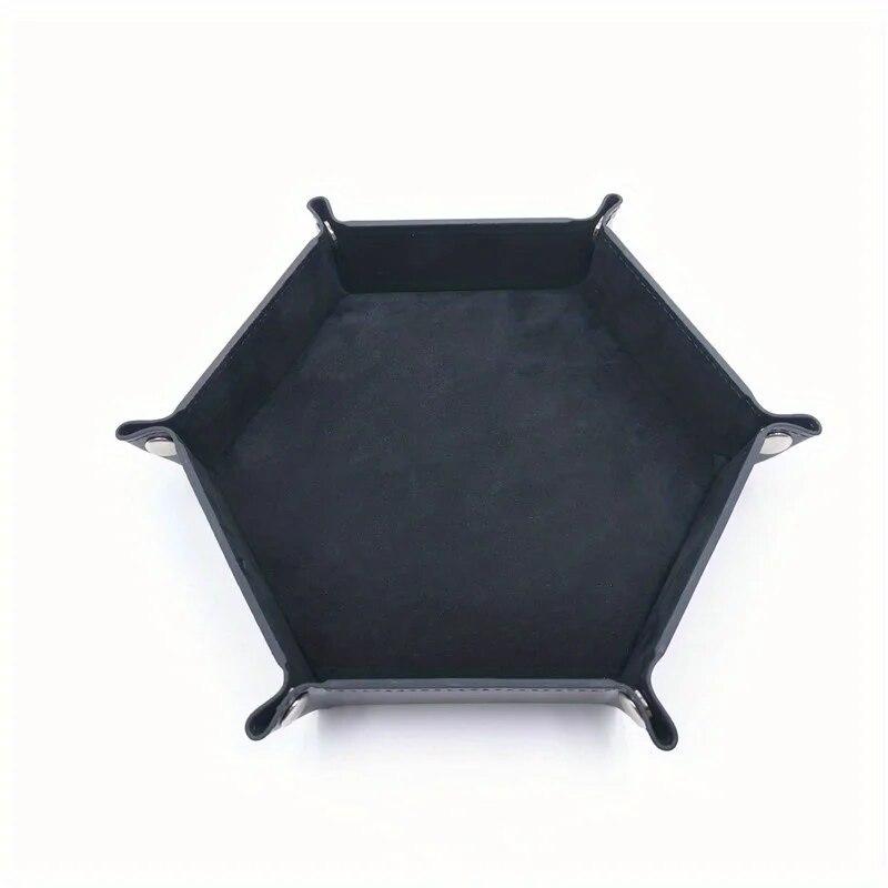 1 Pc PU Leather Velvet Folding Storage Tray Hexagonal Dice Tray Holder Storage Box Plain Desktop Storage Basket For Dice Games