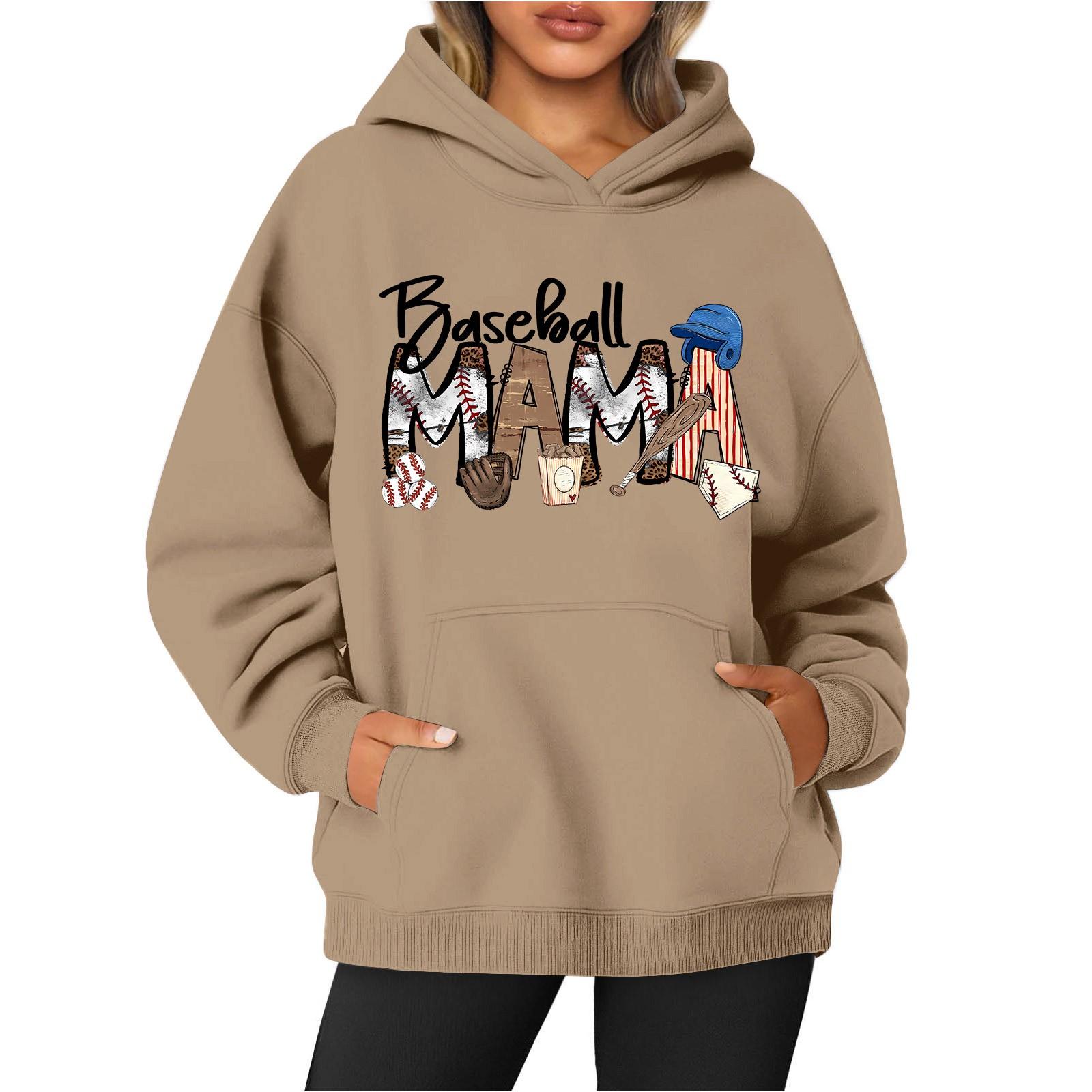 

Women s Round Neck Long Sleeve Baseball Print Top Hoodie S