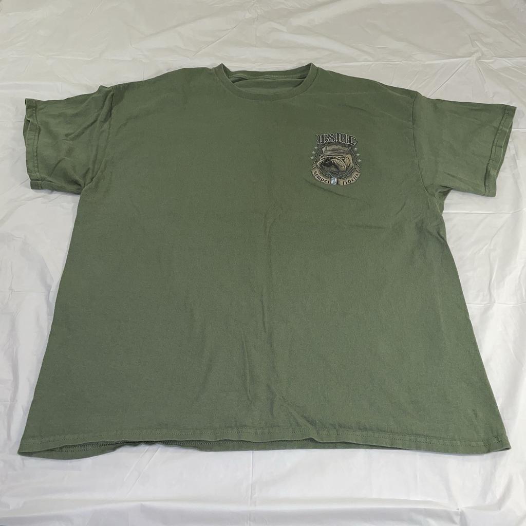 USMC Bull Dog Crossed Swords Semper Fidelis Green Size L/XL M-362 Unisex T-Shirt