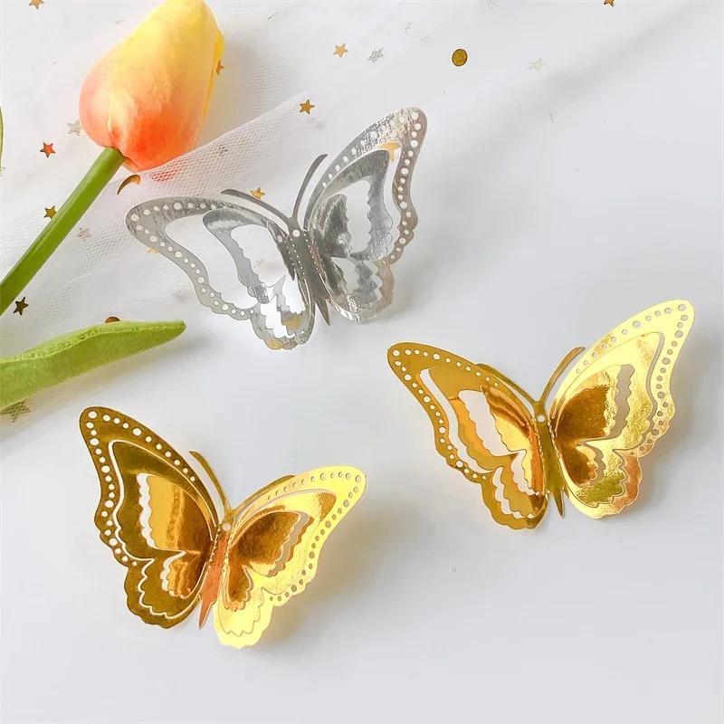 3D Hohl Geschichteter Schmetterling Mehrfarbig Wandaufkleber Heimdeko Goldener Schmetterling Heimdeko Kühlschrank DIY Zimmer Hochzeit Poster