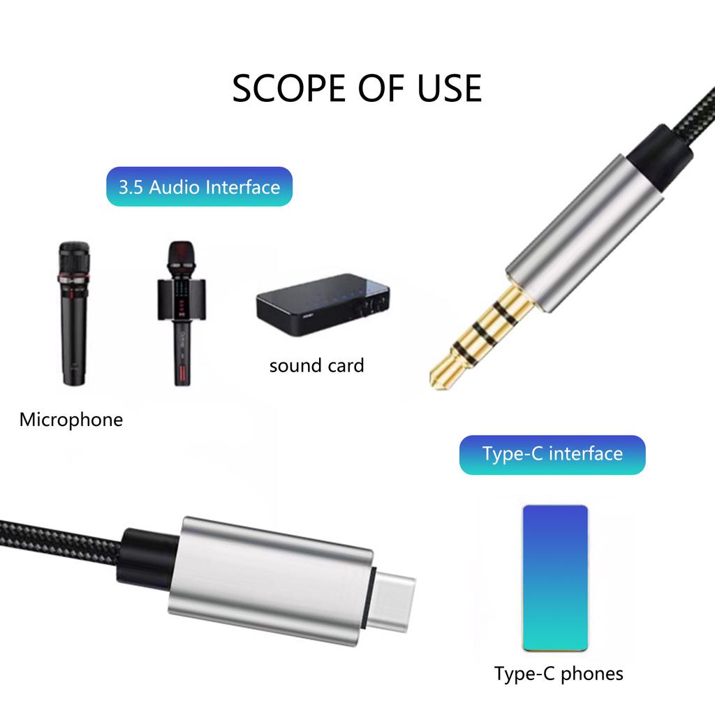 USB C To Auxiliary Cable With Metal Connectors Braided Cord For Live Broadcasting And Professional Auditory Equipment