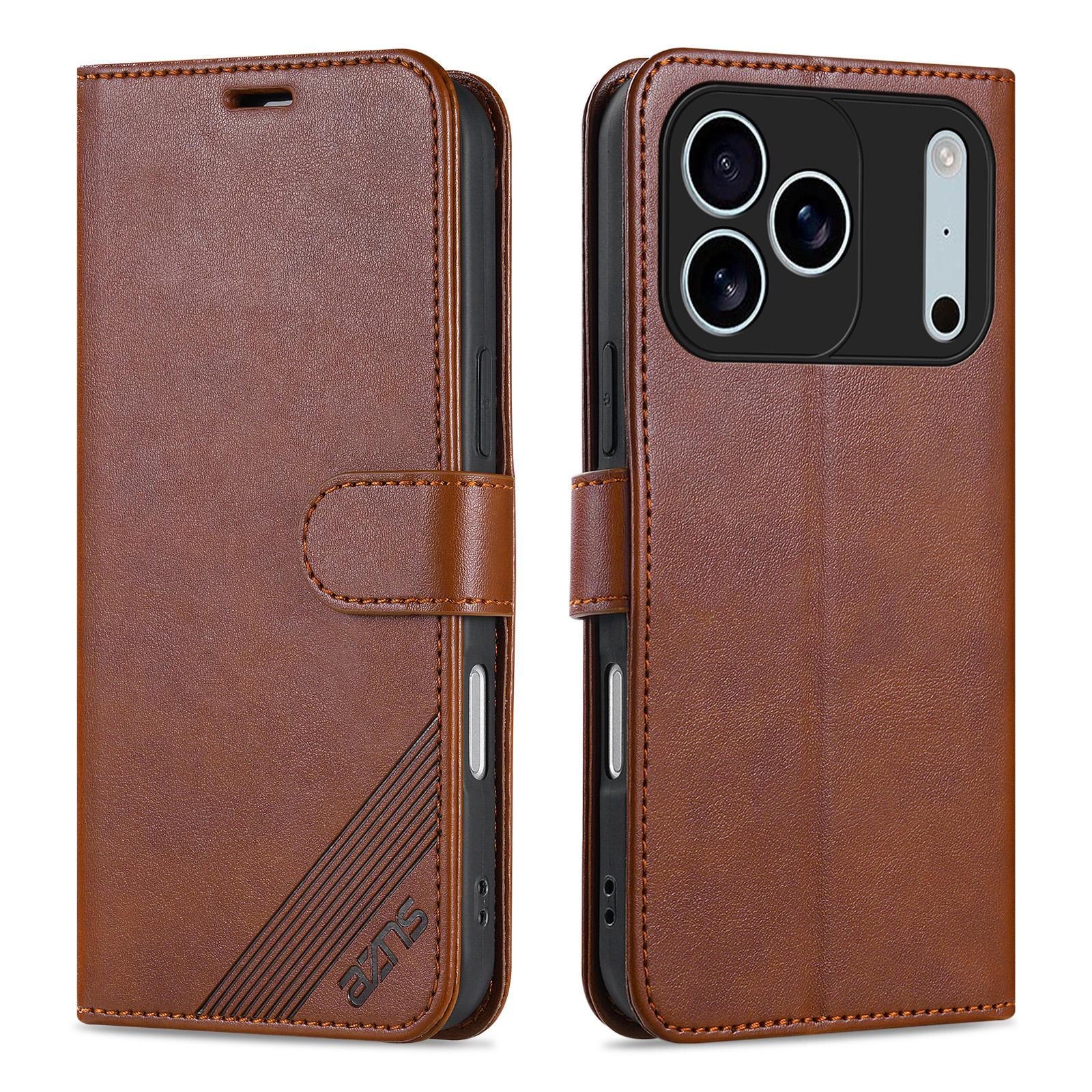 AZNS For iPhone 17 Pro Max Case Anti-Scratch PU Leather Stand Wallet Phone Cover A