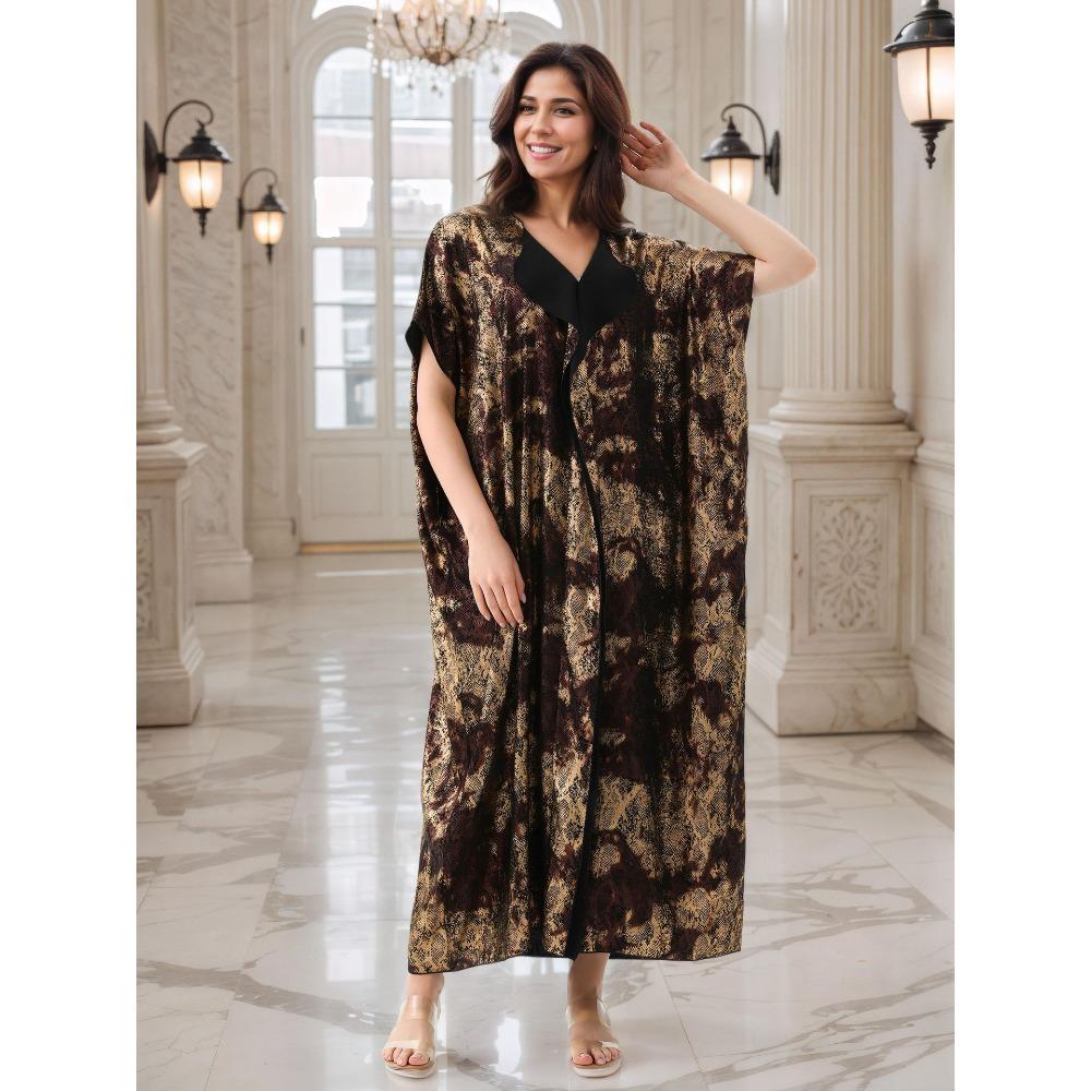 Leopard Print Bronzing Beach Blouse Lapel Turkish Robe High Luxury Dubai Robe Elegant Kaftan