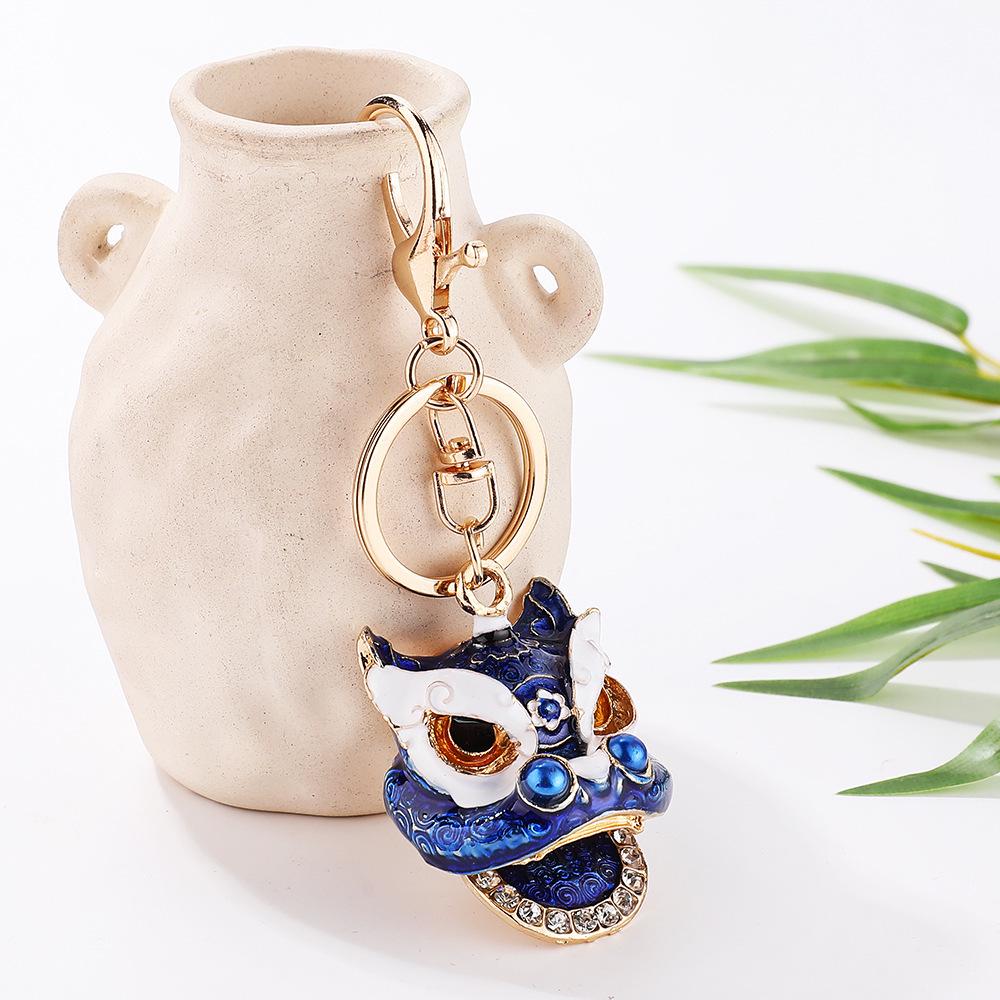 Lion Dance Rhinestone Lion Head Keychain - Chinese Style Pendant