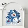 Indoor Outdoor Winter Holiday Decals Christmas Snowman Toilet Stickers, 3D Bathroom Wall Decals, Murals Waterproof PVC Window Seat Creative