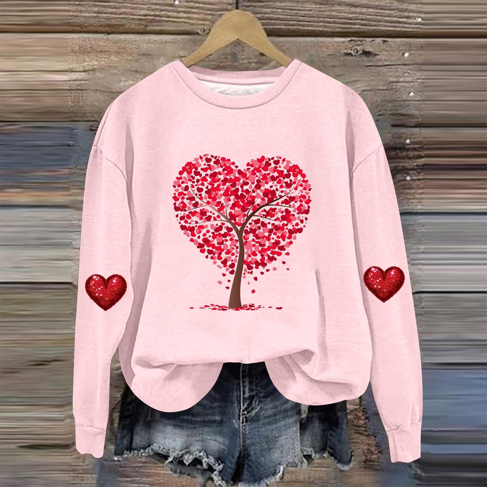 

Женская мода День святого Валентина Печатный длинный рукав свободный круглый вырез толстовка Топ осень XL