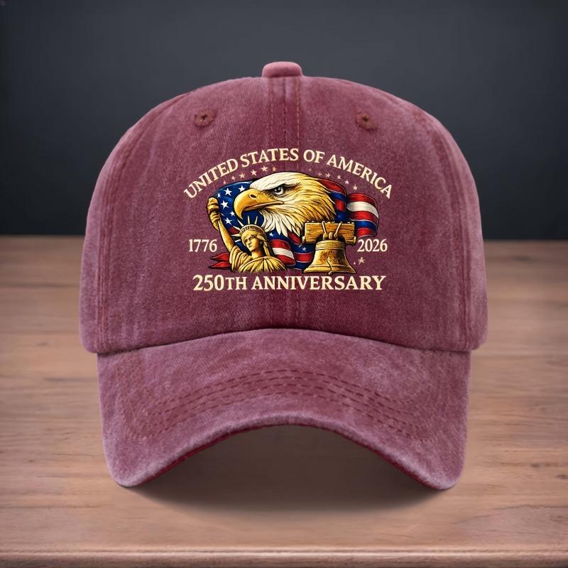 1pc Washed Retro Baseball Cap Featuring Designs Commemorating The 250Th Anniversary of The United State,Curved Brim Duckbill Cap