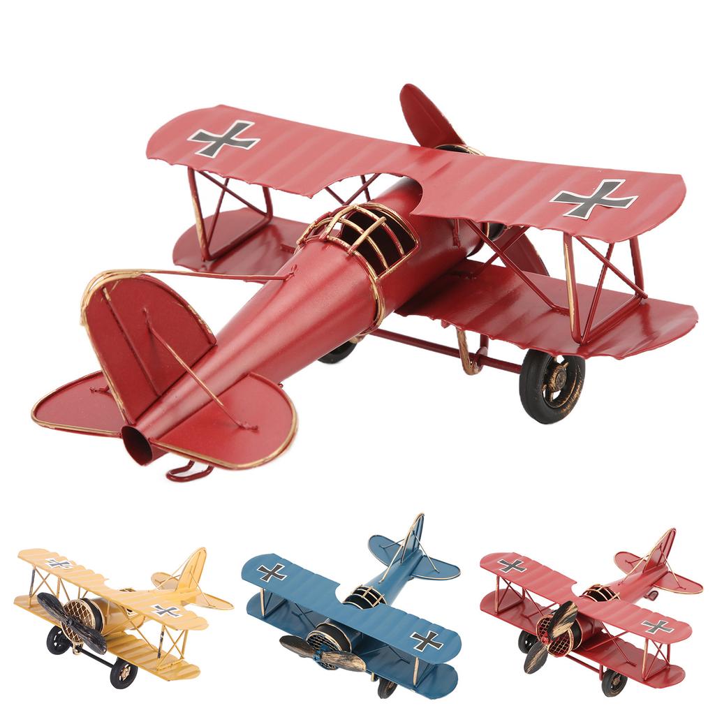 Iron Airplane Ornament Aircraft Retro Airplane Model Delicate Vintage Biplane Handicraft for Home Decoration Cafe Ornament