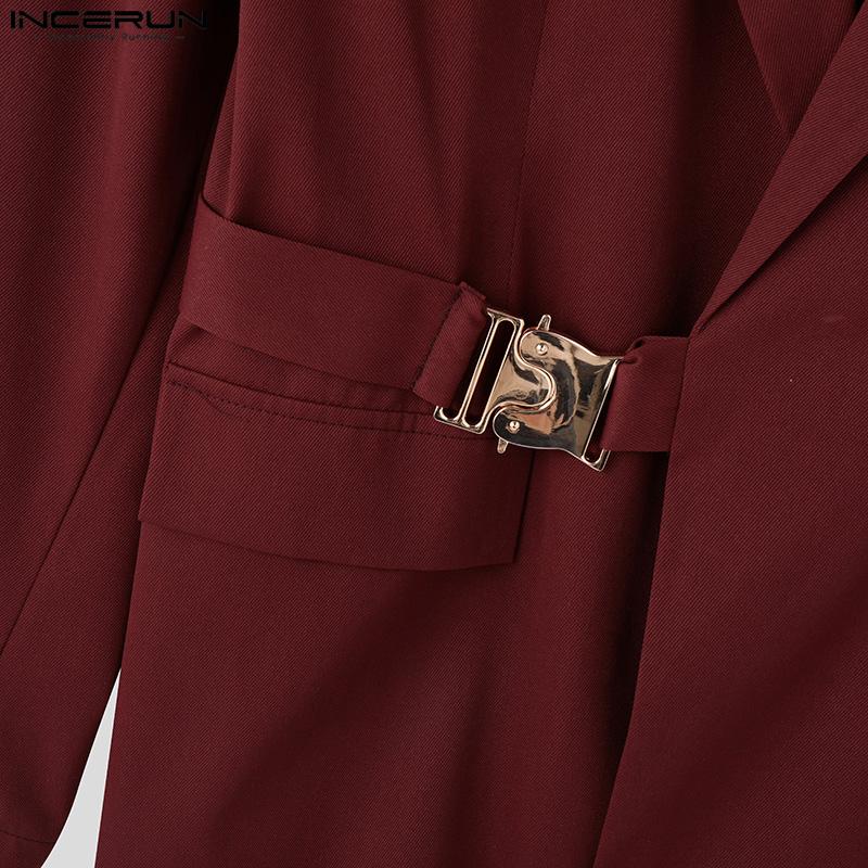 INCERUN Men Lapel Neck Blazer Long Sleeve One Button Thin Coats