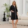 Women's Casual Zip-Up Robe 3/4 Sleeve Knee Length Lightweight Bathrobe with Pockets for Home Loungewear