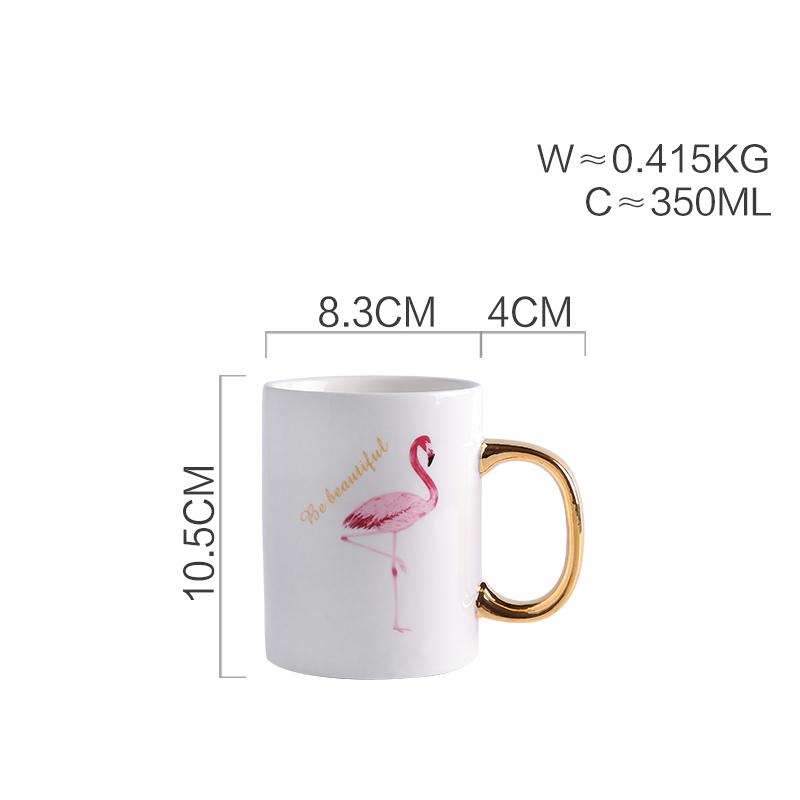 350ml Flamingo Becher Keramik Milch Becher mit goldenen Griff Porzellan Wasser Becher Frühstück Saft Becher Trinkgeschirr