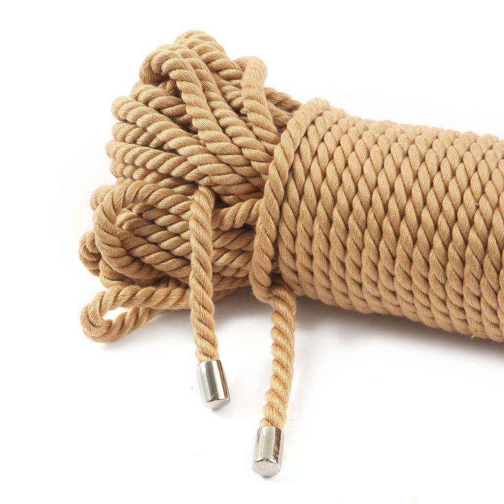 10m Hemp Rope with Metal Ends for Full-Body Restraint and Adult Bondage.