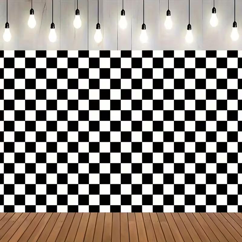 

2D Black White Checkerboard Backdrop, Retro Light Bulb Studio Photo Booth Background 47.2x31.5inch/120*80cm