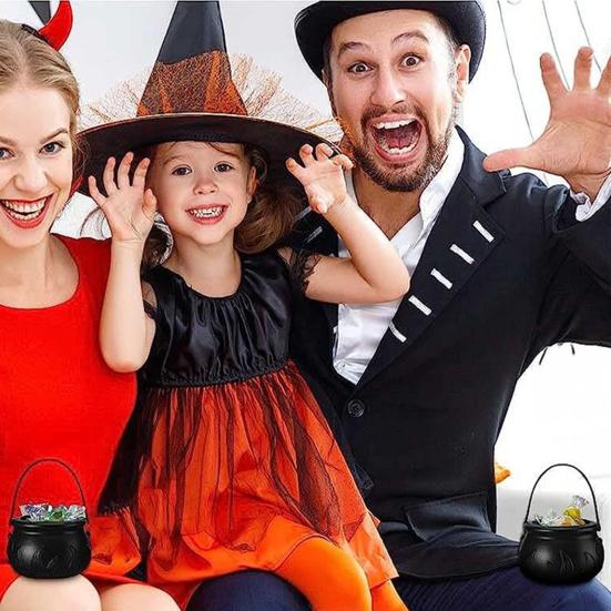 Halloweenský kbelík na cukroví s rukojetí Multifunkční držák na halloweenské pamlsky Retro kotlík na cukroví pro děti Trick-or-Treating