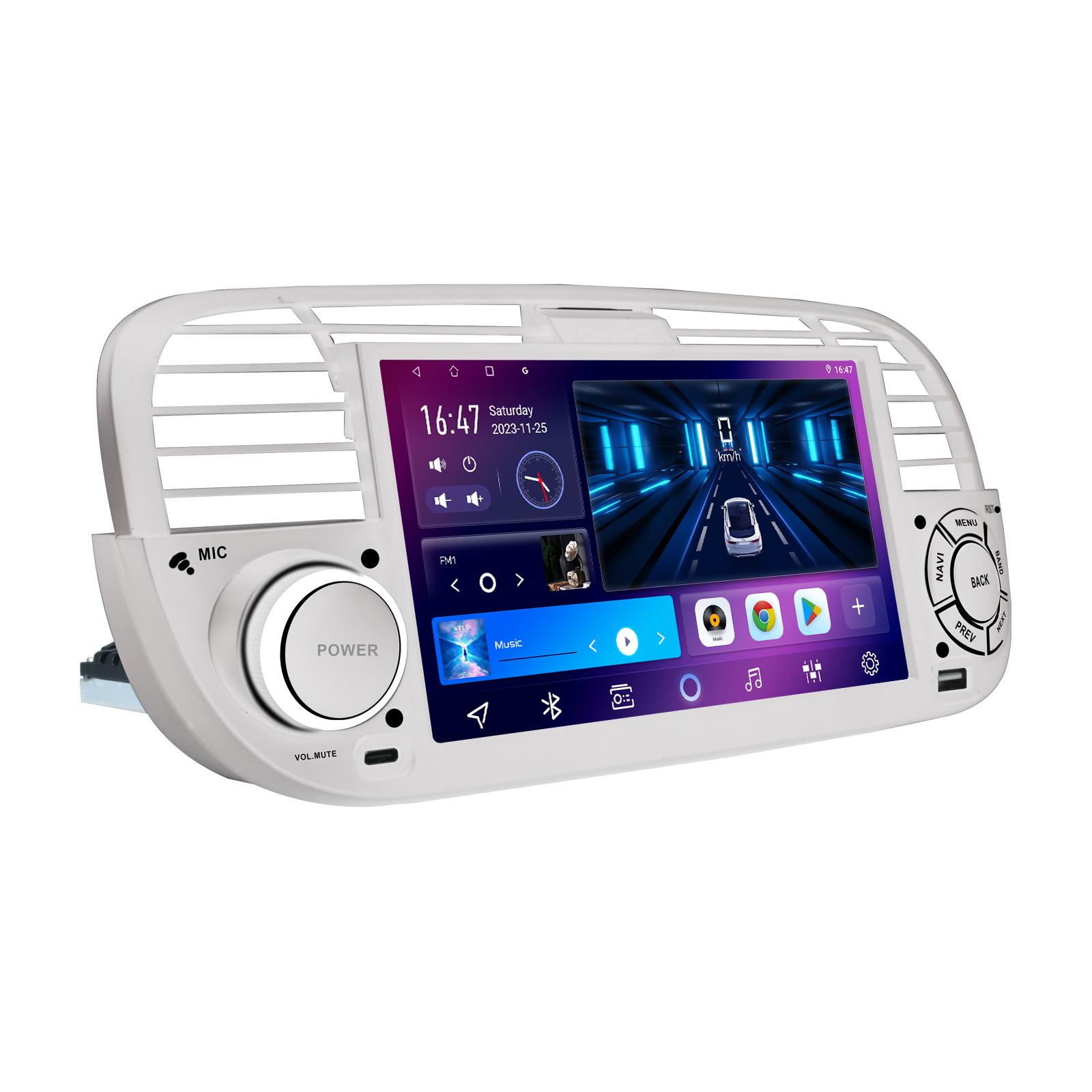 

7-дюймовый Android-автомагнитола для FIAT 500 2007-2015, мультимедийный проигрыватель, GPS-навигация, поддержка автомагнитолы Carplay BT DAB OBD2 TPMS 4 core 2GB+32GB CP белый