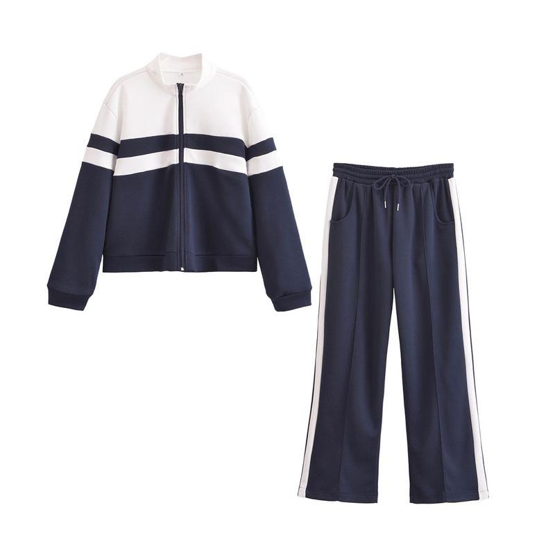 Kaslead New Arrival Women's Clothing Fashion Style Patchwork Zip Long Sleeve Coat Pants 0858466 0858467