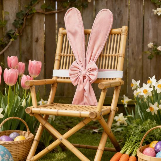 Rabbit Ear Chair Cover Pink Easter Bunny Ear Chair Back Cover Removable Stretch Slipcovers for Spring Birthday Dinning Table Restaurant Party Decor