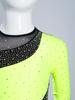 Girls Dance Gymnastics Bodysuit Dress Long Sleeve Sheer Mesh Patchwork Sparkling Rhinestones Color Block Leotard