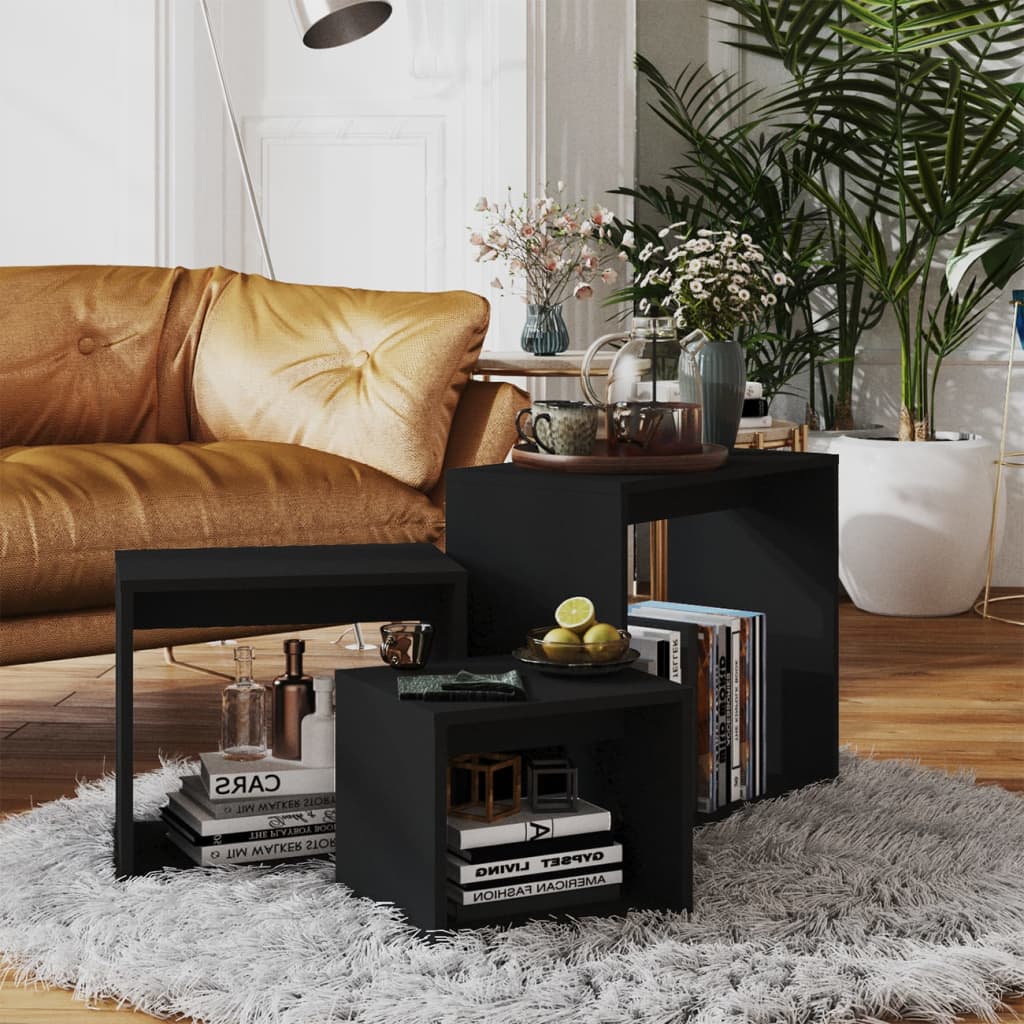 Nesting Tables Set 3 Piece Black Engineered Wood