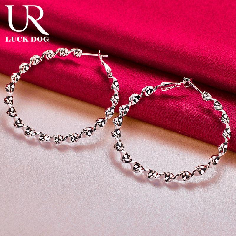 925 Sterling Silber 50mm gedrehte Seil Piercing Ohrringe Geschenk Party Mode Hochzeit Schmuck
