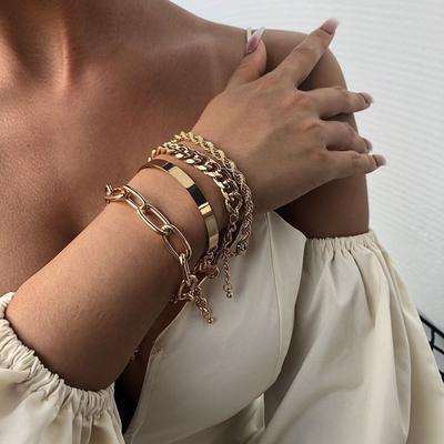 Smooth Mix and Match Twist Chain Bracelet, Simple Thread Exaggerated Hip Hop Four-piece Set Bracelet