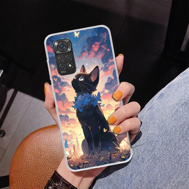 Anime Cute Black Cat Meow Phnoe Case for Phnoe Case for Xiaomi Redmi Note 15 14 14S 13 Pro Plus 12 12S 11S 11E 10S 10 11T 5G Uni