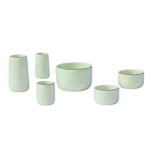 Ceramic Buddhist Altar Set [6 pieces]  Cosmos  Green Cherry Blossom Pattern