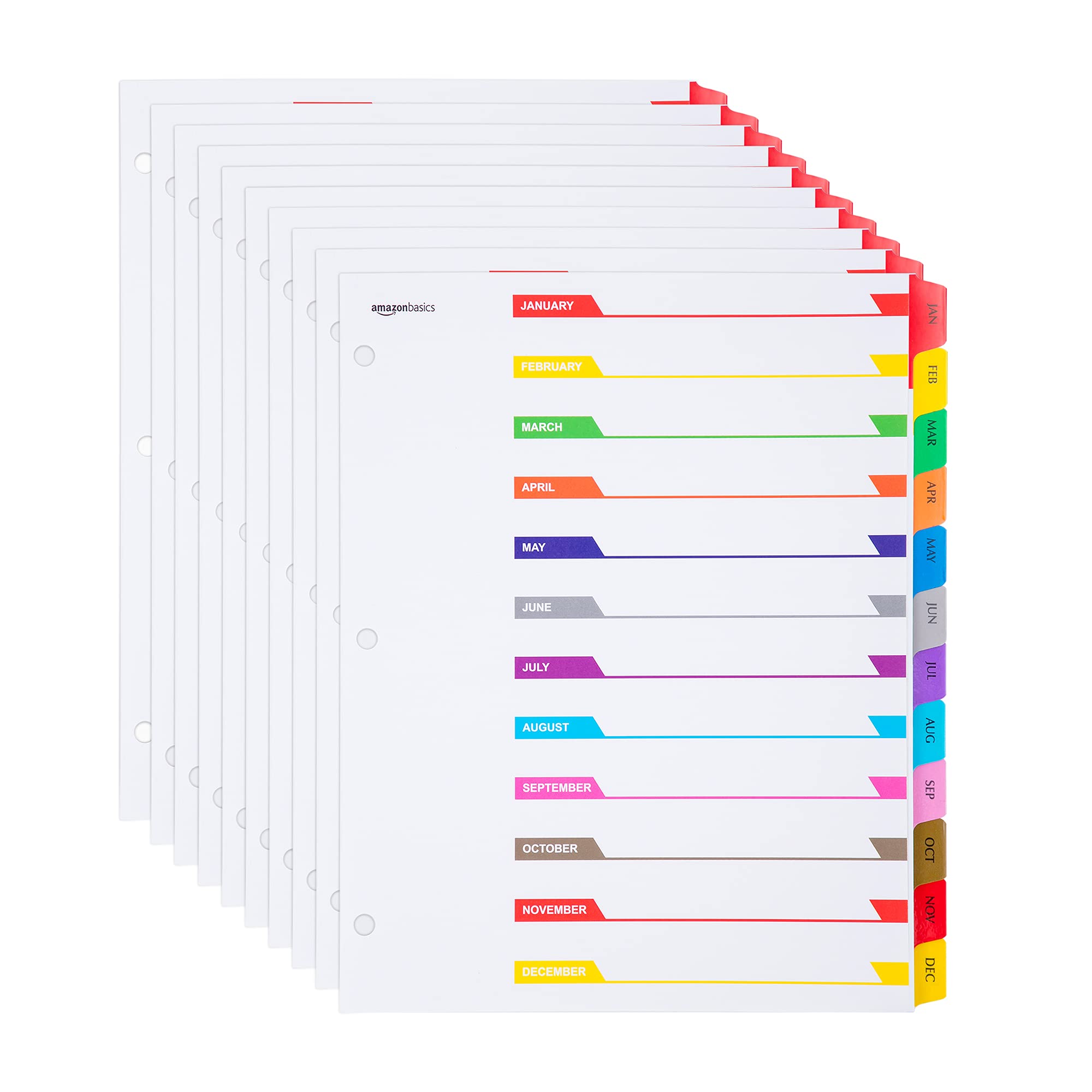 

Amazon Basics Разделители для папки, месячные, с алфавитным указателем, 12 вкладок, упаковка 10 шт., белые