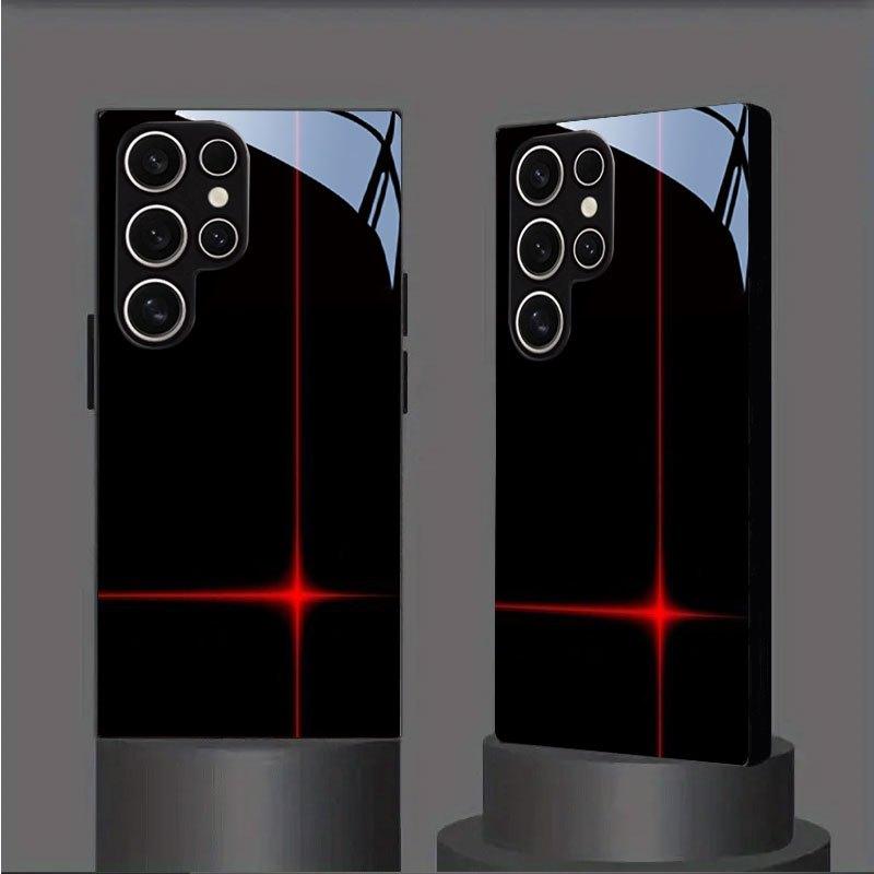 Cross Pattern Design Black Glass Phone Case Suitable for Samsung Galaxy S26 S25 S24 S23 S22 S21 S20 FE/Ultra/Plus Anti Drop