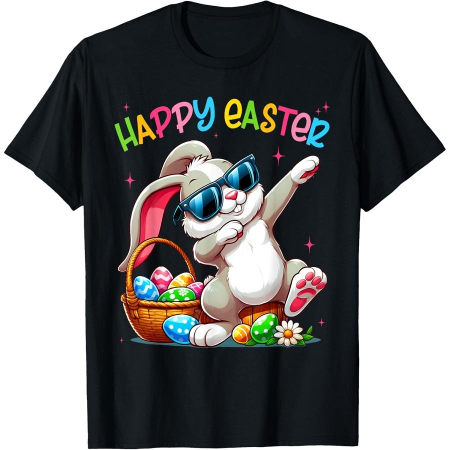 Funny Dabbing Bunny Easter Happy Easter for Boys Girls Adult T-Shirt XXXXXL чёрный