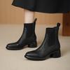 British retro leather Martin boots women's 2025 autumn and winter new thin boots thick heel thin pointed knitted short boots