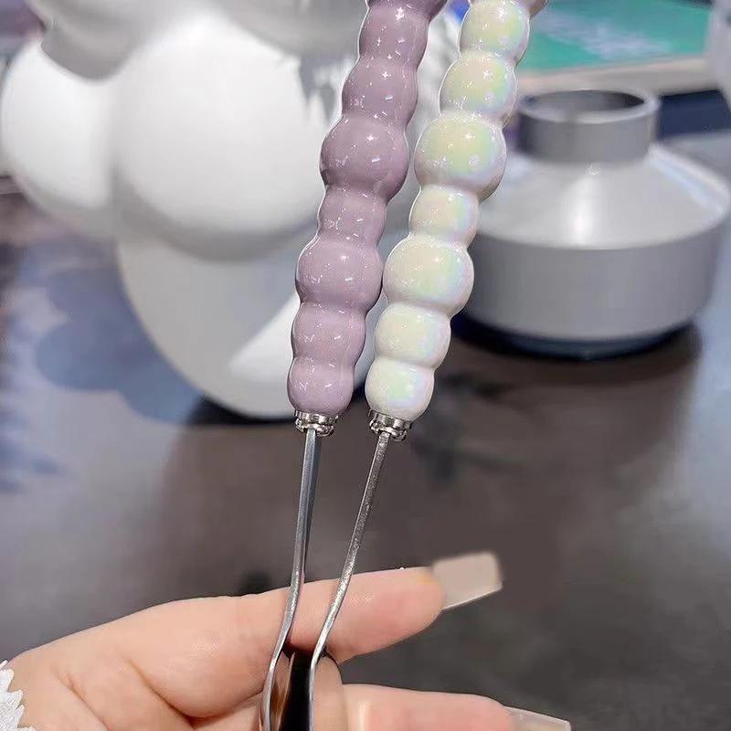 1PCS Pearl Handle Spoon Stainless Steel Stirring Spoons Party Cutlery Gadgets Ice Cream Cake Dessert Spoon Bar Kitchen Access