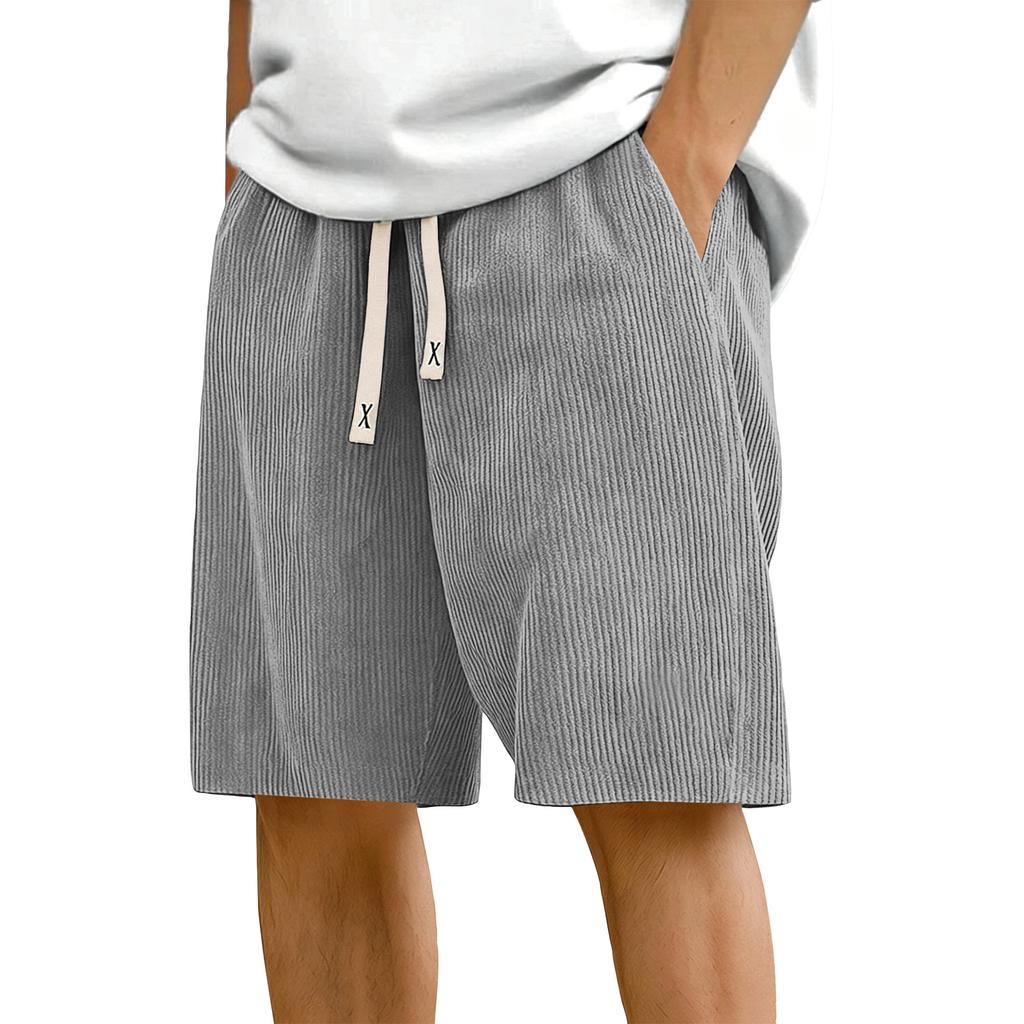 Men's Corduroy Casual Shorts Elastic Waistband Drawstring Outdoor Sports Shorts Lightweight Breathable Fabric Relaxed Fit