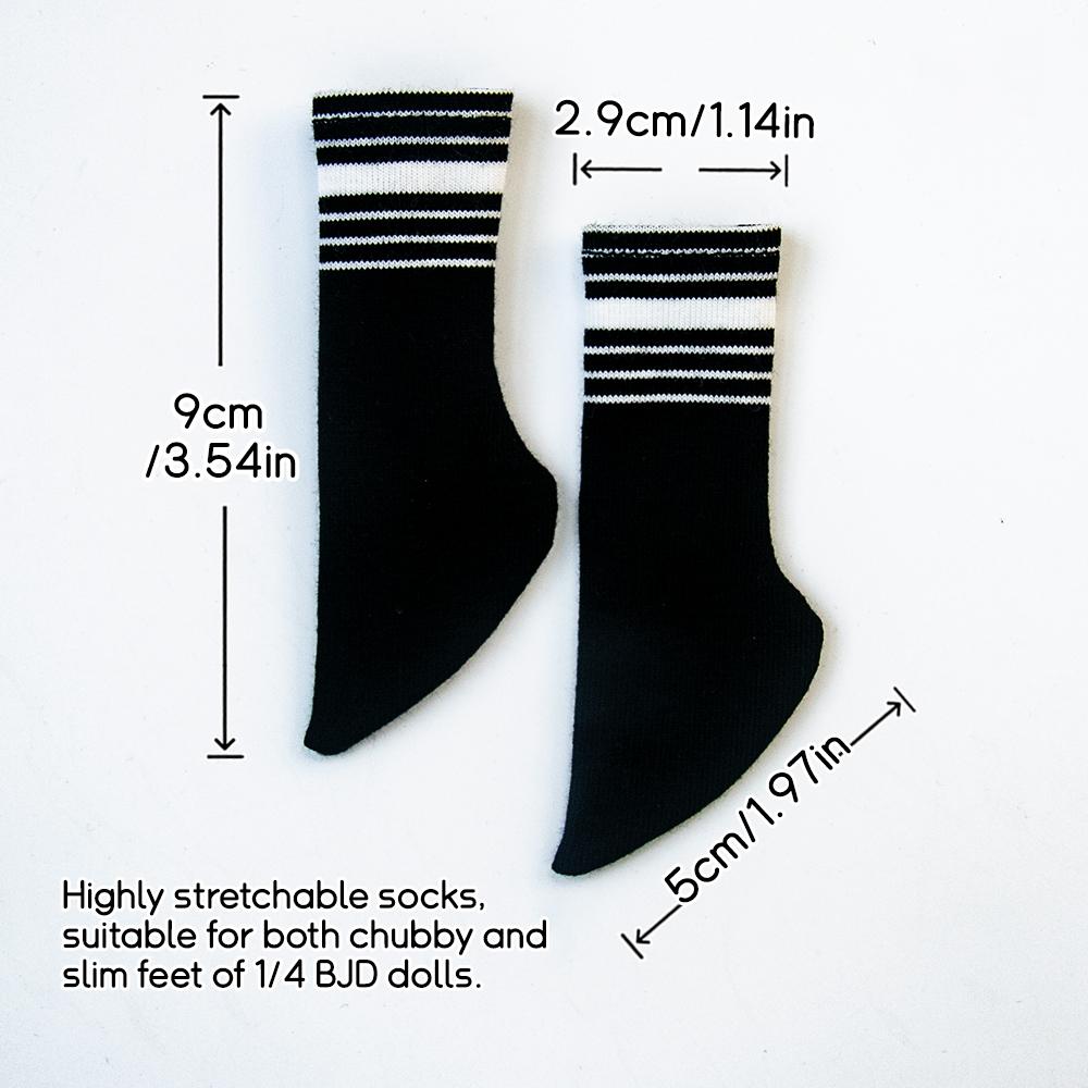 1/4 BJD Fashion Casual Knit Sports Short Socks Black White Striped Socks for 40cm SD/DD Jointed Doll Accessories