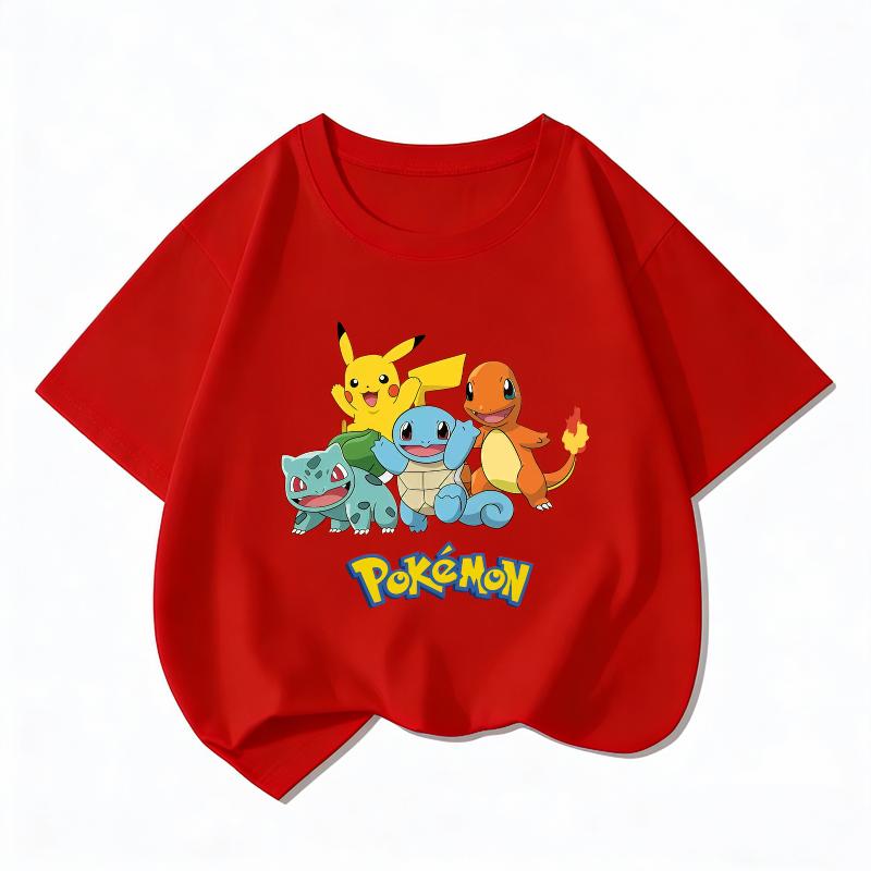 Potdemiel Sommer Neuankunft Kinder Kurzarm Pikachu T-Shirt, 100% Baumwolle, Bequem und Atmungsaktiv für Jungen und Mädchen