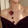 Guler Choker cu Lanț de Trandafir Roșu, Choker Subțire cu Lanț și Flori cu Mărgele Petale, Colier Retro cu Floare Roșu Închis pentru Femei Rochie de Seară Bal Petrecere Cocktail