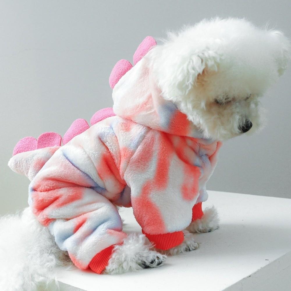 Warm Pet Dinosaur Costume Colorful Style Flannel Dog Hoodie Outdoor Activities