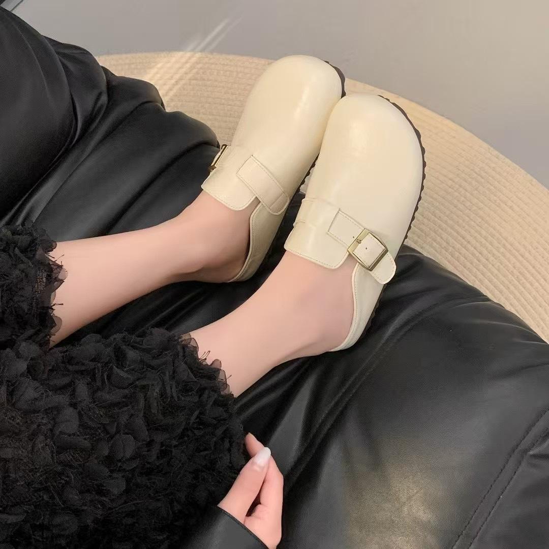 

Модные универсальные сумки на плоской подошве, полушлепанцы, женские 2025, новинка, лето, уличная обувь, повседневные, на одной педали, A01 40 бежевый