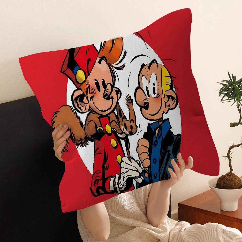 Comic S-Spirou E-Et F-Fantasio Decorative Room Aesthetics Pillow Case Home Decor Bedroom Sofa Bed Couch Pillow Cover 45X45