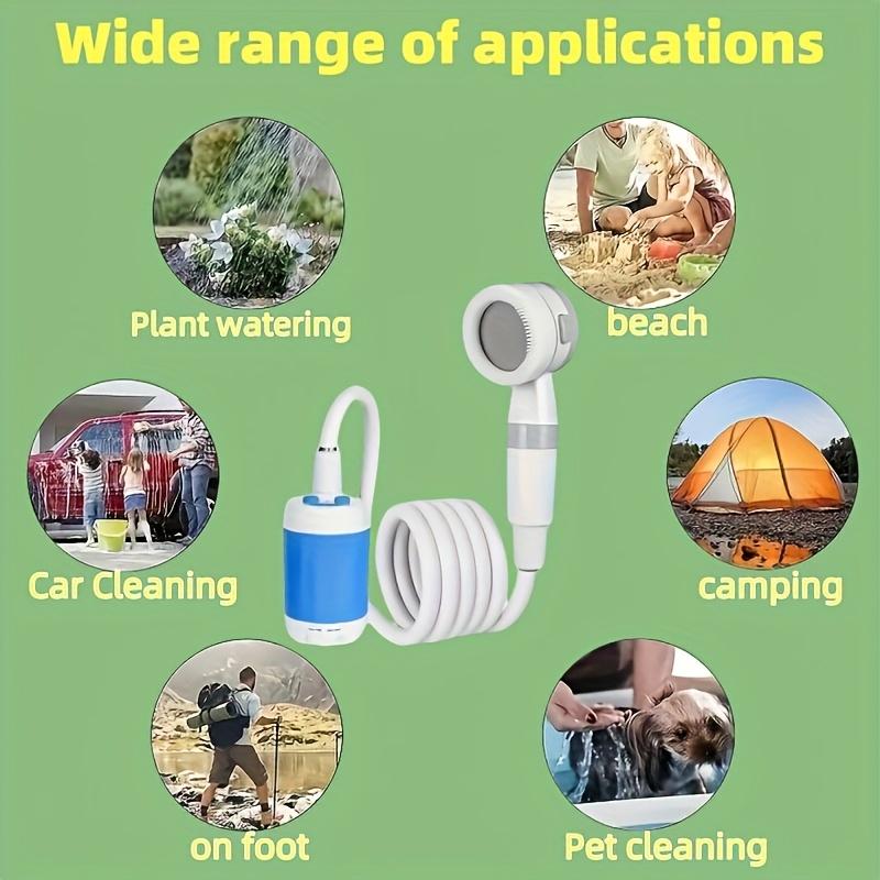 Portable Rechargeable Electric Shower Pump for Outdoor Camping, Hiking & Car Cleaning - Lightweight Watering System with Handheld Shower Head, Hose