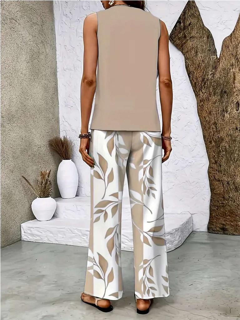 Women Loose Casual Clothes Set Square Neck Vest Top and Pants