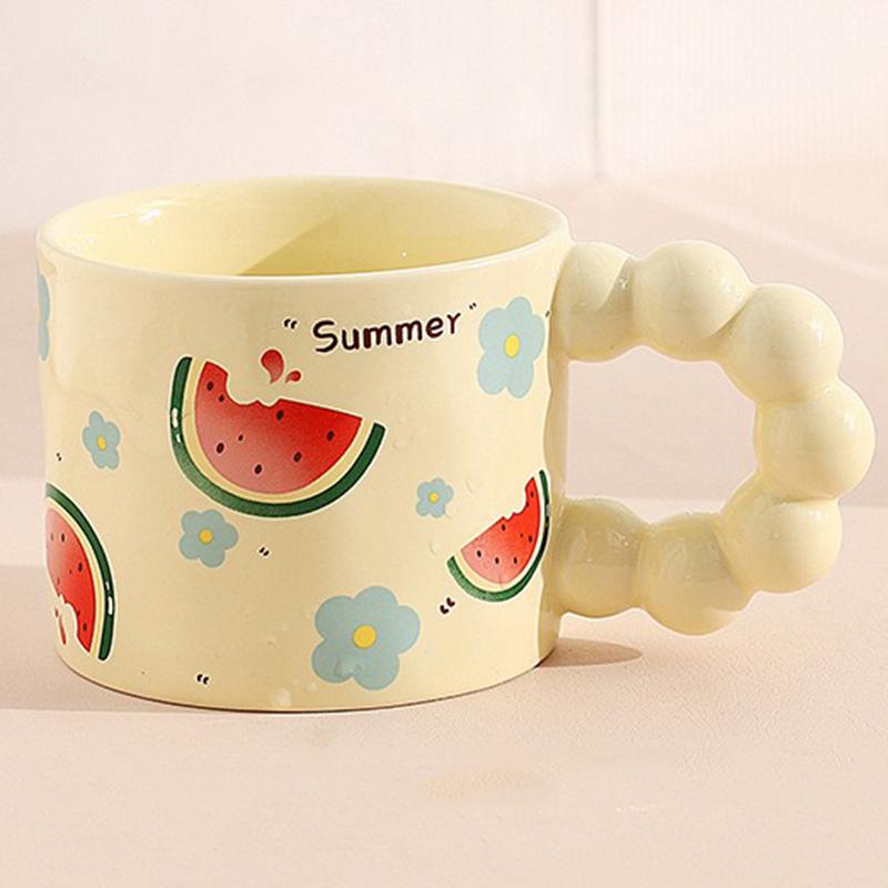 Ceramic Coffee Cup Japanese Style Water Mug Cute Fruit Pattern Milk Tea Cup with Anti-slip Handle Coffee Cup Girl Birthday Gift
