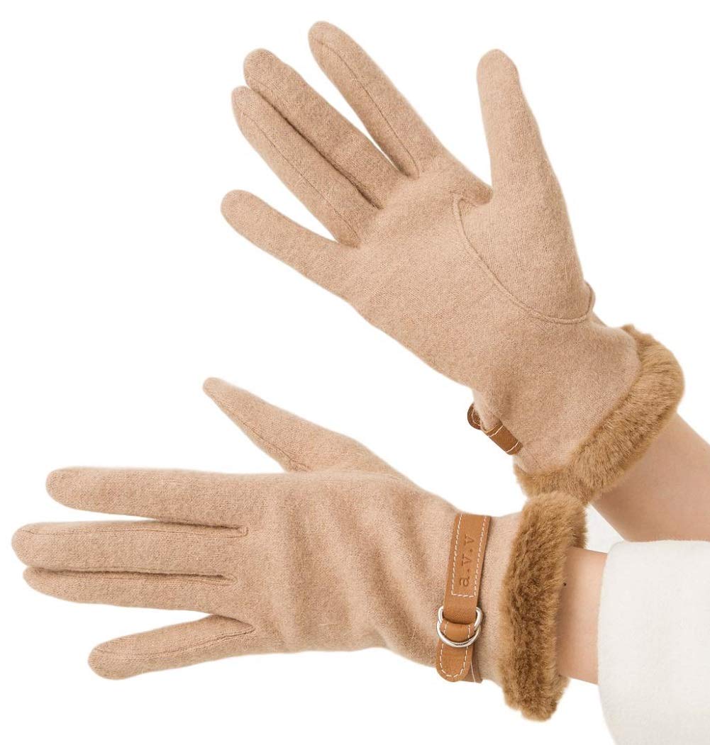 

Сделано в Японии Перчатки с флисом Натуральная кожа Шерстяная смесь a.v.v Женские манжеты, Пояс, (бежевый) бежевый