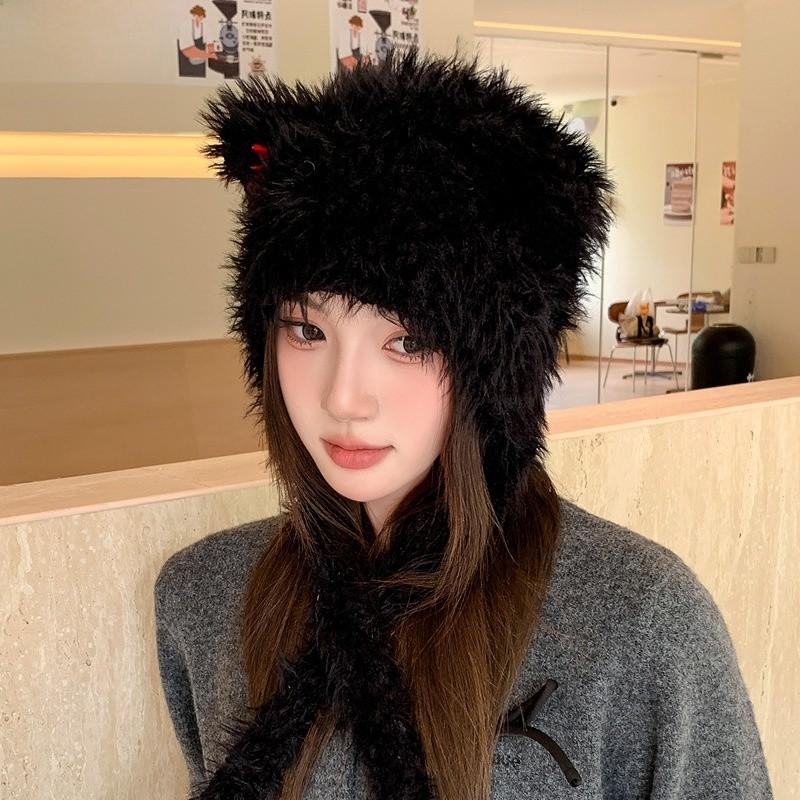 Cat Ear Knitted Hat Women Cozy Knitted Fluffy Headwear For Autumn
