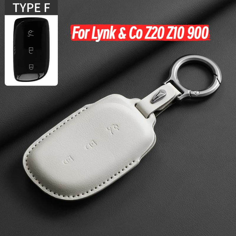 Leather Car Key Case Cover For Lynk & Co Z20 Z10 900 Pro Ultra Max Original Car Color Remote Key Bag Case Protector Keychain