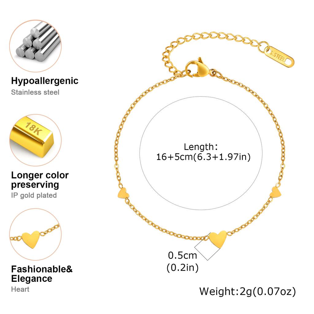 Minimalist Heart Charm Bracelet for Women, Gold Plated Stainless Steel Chain Bracelet, Waterproof Jewelry Party Gifts