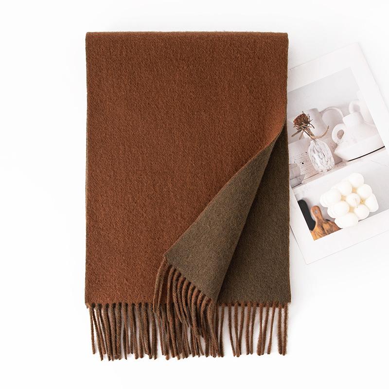 Lamb Wool Solid Color Large Scarf Autumn and Winter New Double Sided Wool Scarf Versatile Thickened Warm Shawl Dual Use