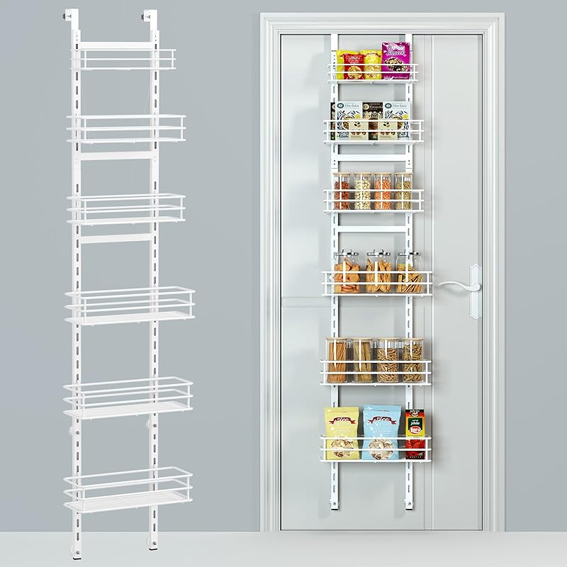 Adjustable 5-Tier Over the Door Pantry Organizer, Spice Rack, Narrow Hanging Shelf for Kitchen Storage and Organization